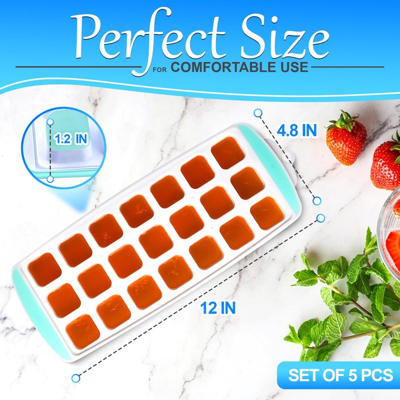 Reluen Ice Cube Trays for Freezer with Lid - Set of 5 Silicone Ice Cube Tray, Durable & Flexible Molds, Easy to Use and Clean, 12 x 4.8" (21 Cubes per Mold), Great for Holiday Drinks & Valentines Cocktails - Image 2